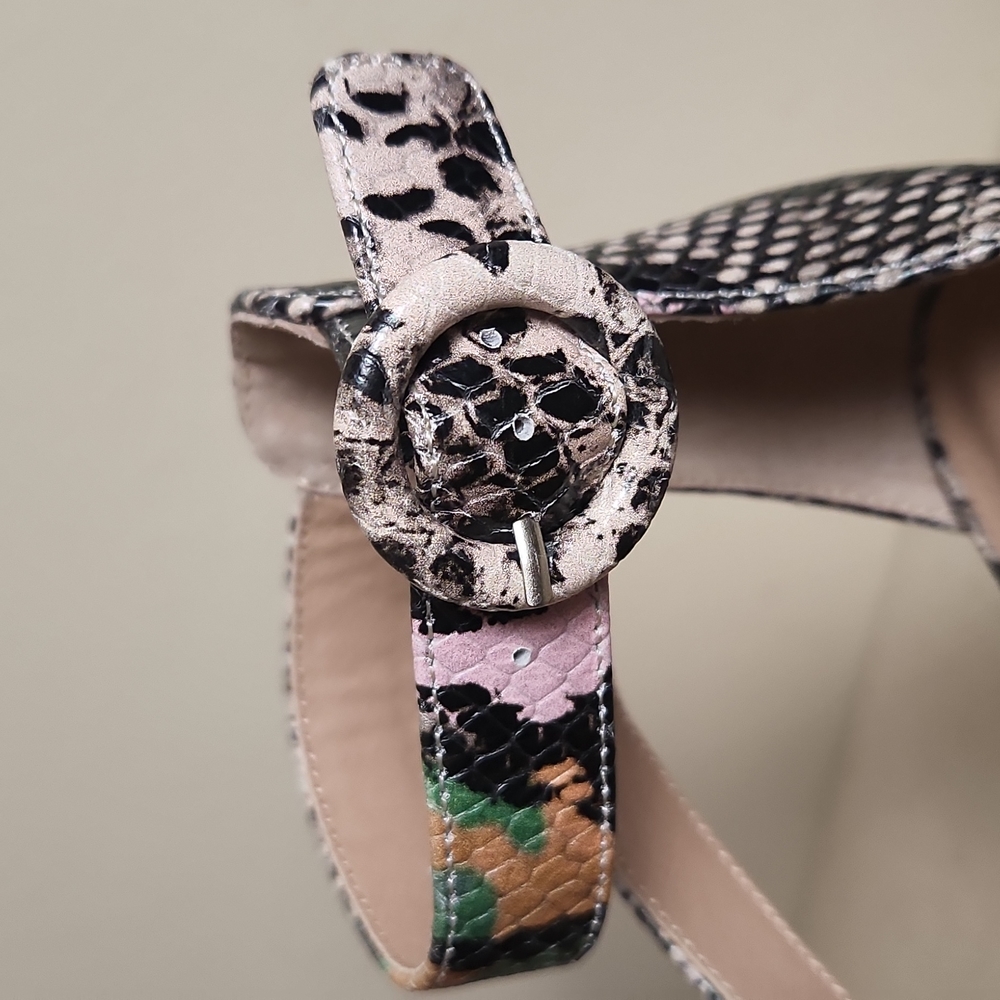 Chelsea & Violet Bree Snake Print Block Heel Sand… - image 4